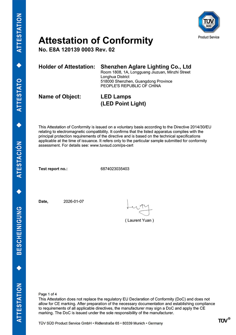 尊龙凯时人生就是搏照明发光字装璜led灯泡通过TUV CE(EMC)认证